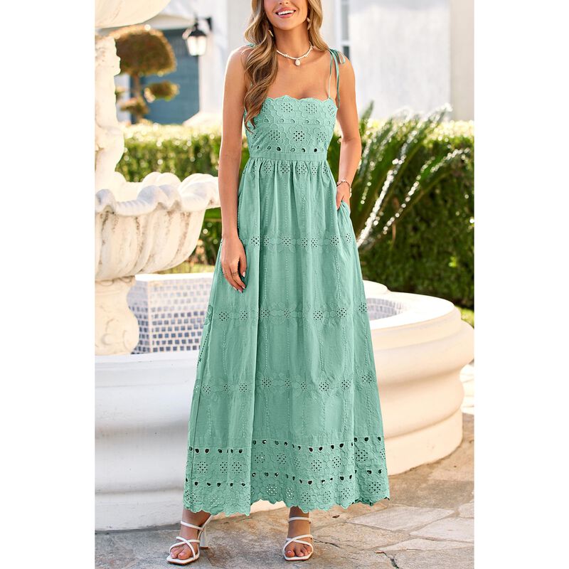 Vestido Maxi Dowerme Boho de Algod&oacute;n Verde Salv... image number null