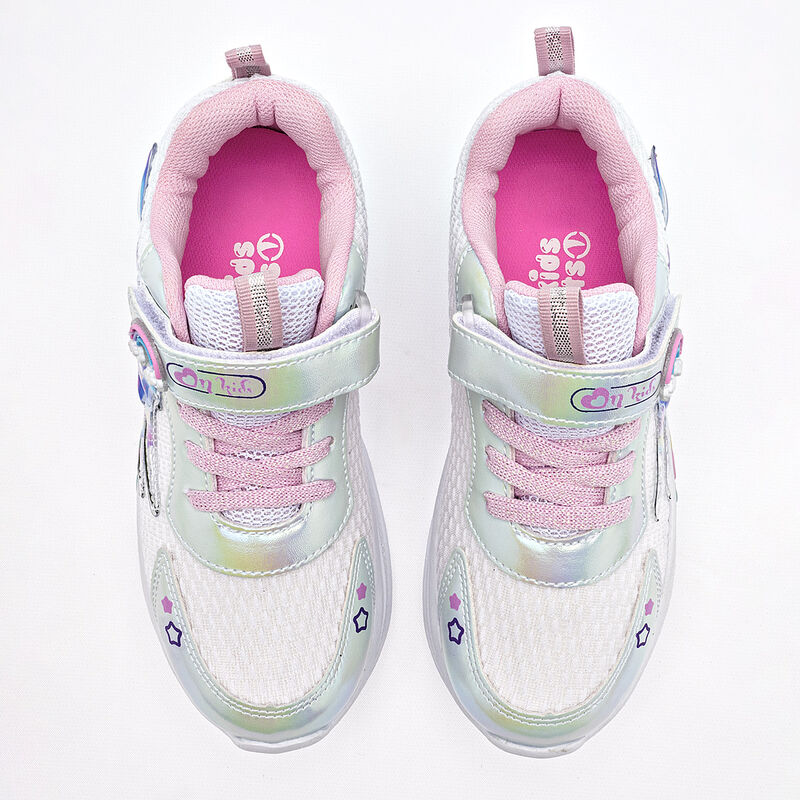 On Kids tenis con luces para ni&ntilde;a blanco plata ... image number null