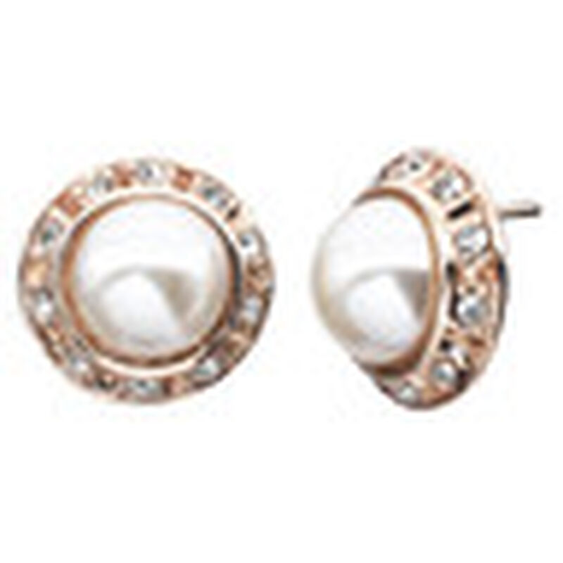 Aretes en Baño de Oro Rosa de 18K con Perla Bla... image number null