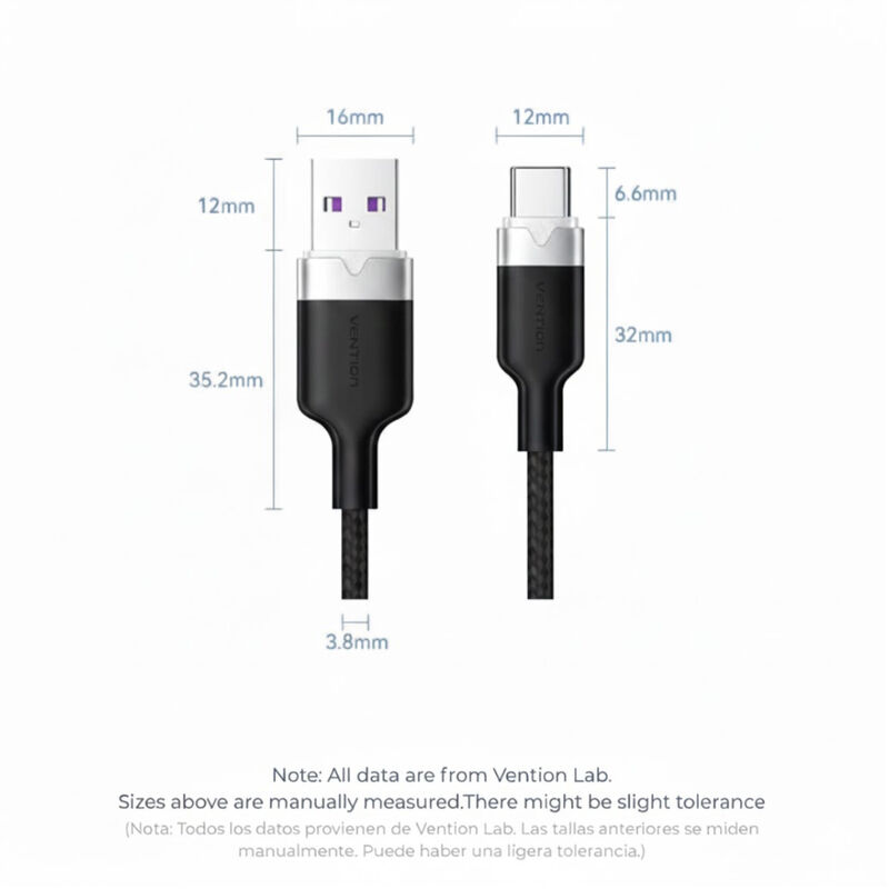 Cable USB-A/USB-C VENTION 2M 100W (6A) Trenzado... image number null