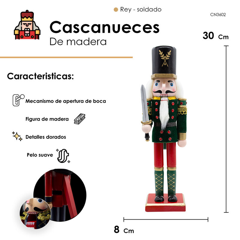 Cascanueces de madera 30cm decoración navideña image number null