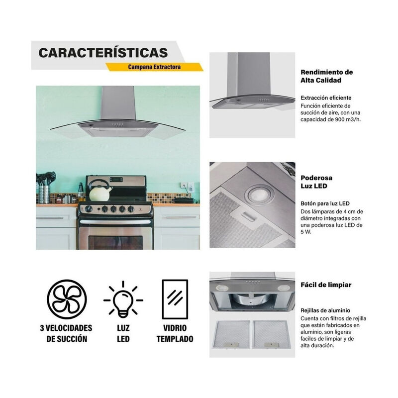Combo Campana Cristal 90cm Y Parrilla Cristal 5... image number null