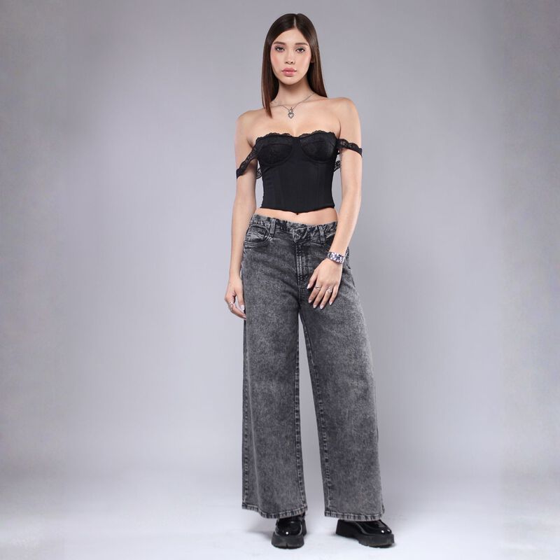 Pantal&oacute;n Savi Negro Wide Leg Tiro Medio Mujer S... image number null