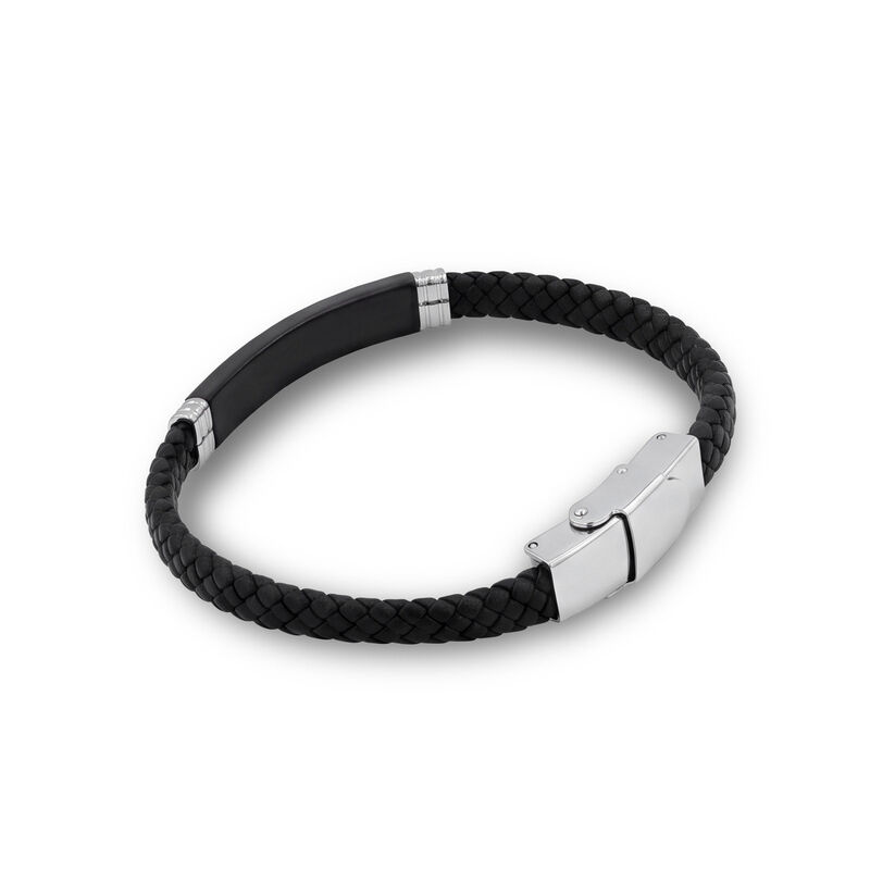 Pulsera De Acero Y Piel En Color Negro image number null
