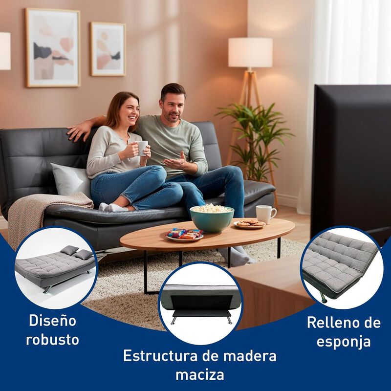 Sof&aacute; Cama 2 En 1 Con Estructura De Madera, Incl... image number null