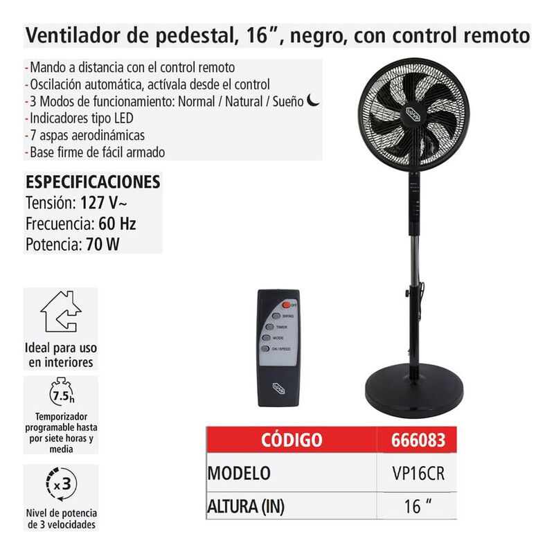 Ventilador de pedestal 16", digital, con contro... image number null