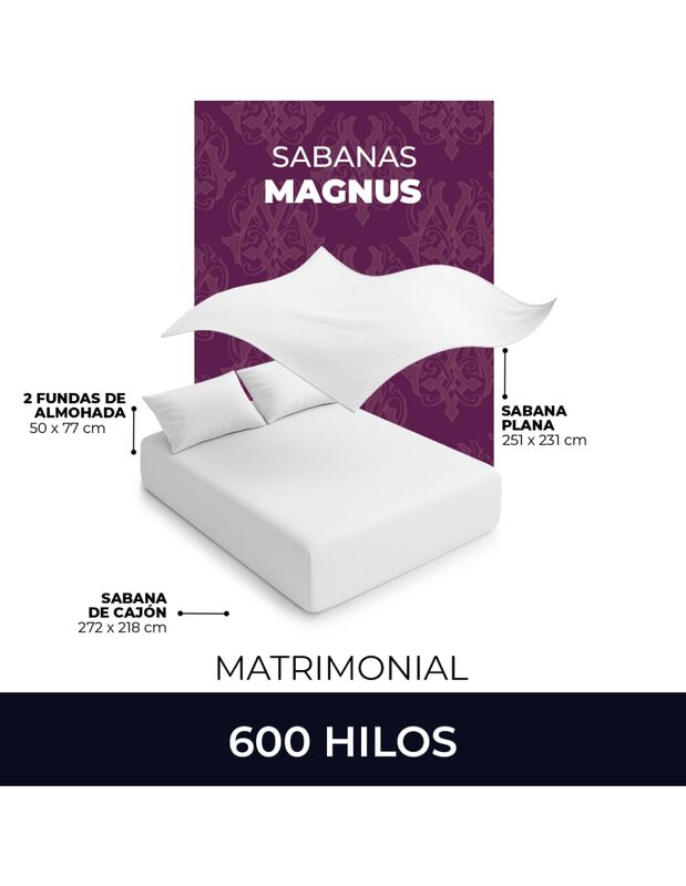 Juego de S&aacute;banas Magnus 600 Hilos Tencel Matrim... image number null