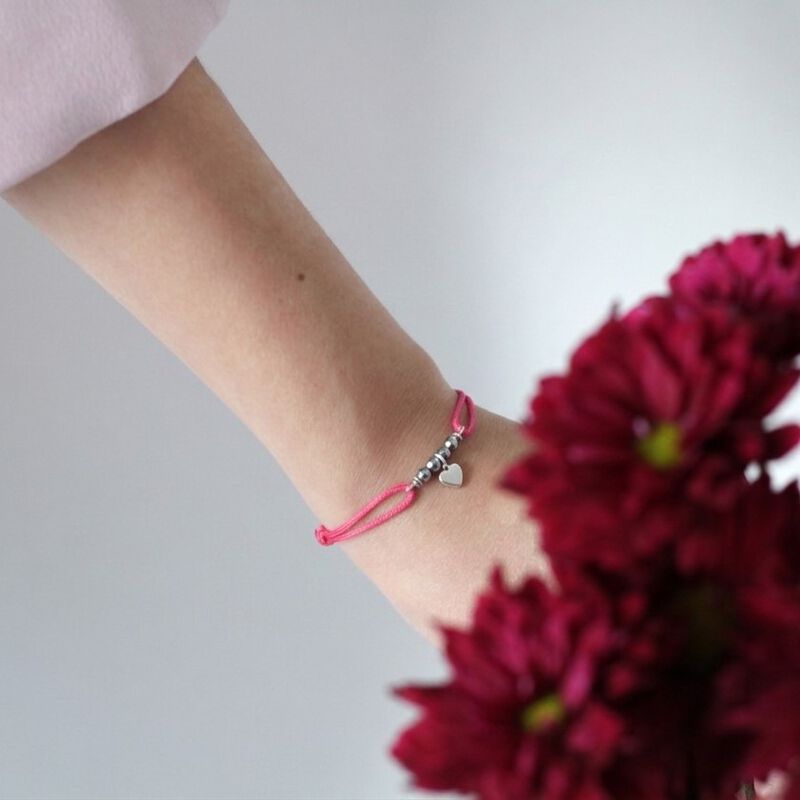 Pulsera Coraz&oacute;n Amore De Plata Con Hilo image number null