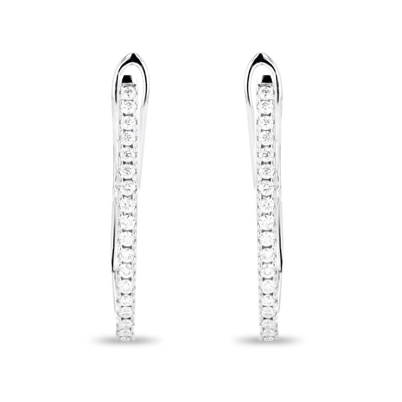 Arracadas Ovaladas De Oro Blanco 14K Con 12Pts ... image number null