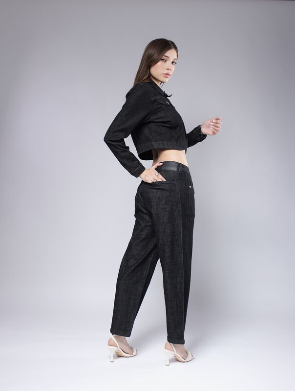 Pantal&oacute;n Mom Mujer Negro Oxford Tiro Alto Mezcl... image number null