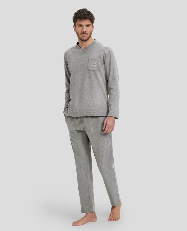 Pijama Liso de Cuello Pico Gris image number null