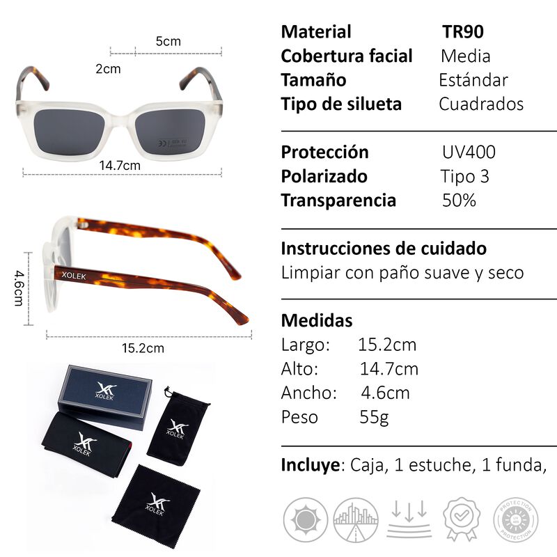 Lentes De Sol Xolek 122 Tr90 Cuadrados Rb Uv Po... image number null