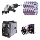 Combo Soldadora Inversor Microalambre 1 Kg / Electrodo Y Tig Lift 120a Bi Voltaje Con Esmeriladora 10 Discos Y Rollo De 1 Kg Marca