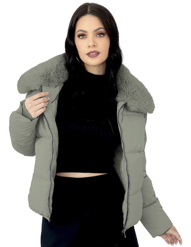 Chamarra Mujer Cuello Con Peluche Acolchada Ver... image number null