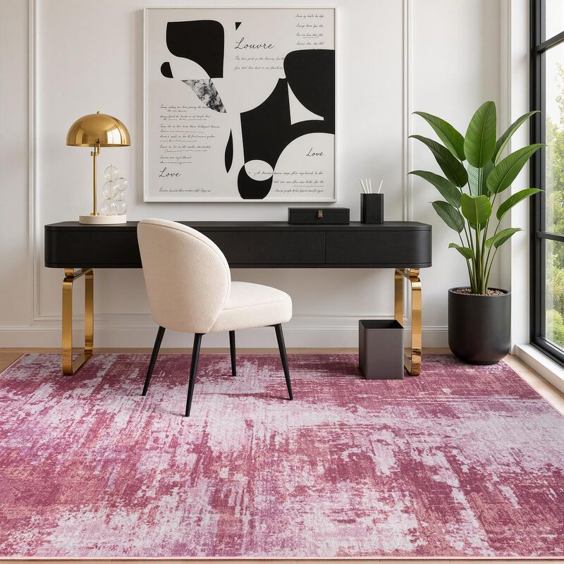 Alfombra De &Aacute;rea Merelax 122x183 Cm Rosa Lavabl... image number null