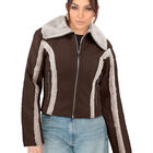 Chamarra Mujer Vinipiel Cuello Aborregado Café Obscuro Roosevelt A224