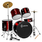 Batería Musical Acústica 5pz Platillos Atriles Bombo 23 Pul Rojo Audiotek