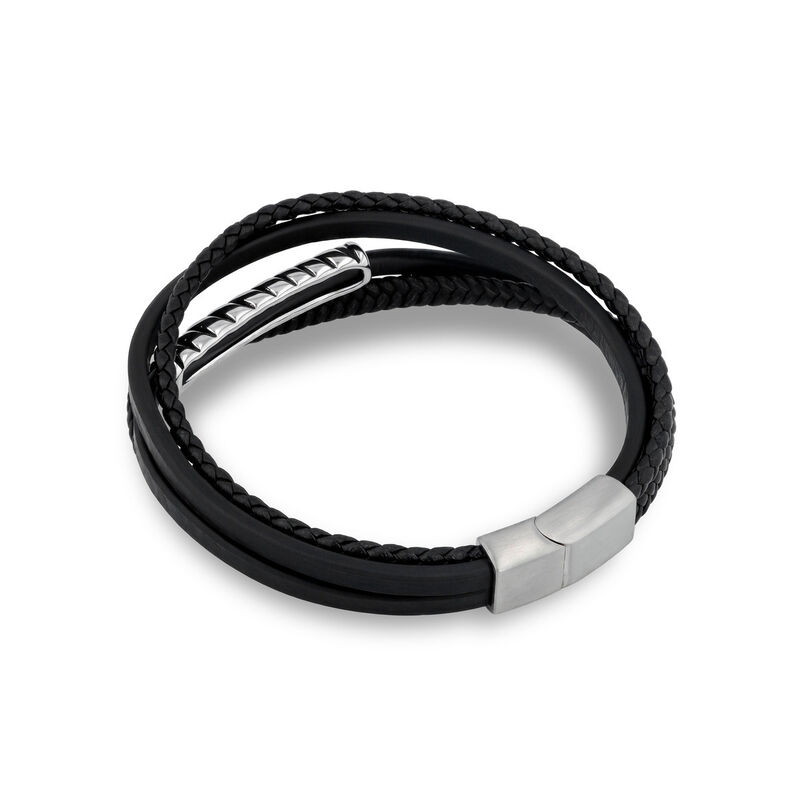 Pulsera De Acero Color Negro Y Blanco Con Piel ... image number null