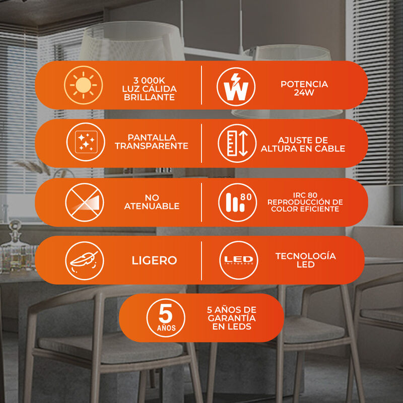 L&aacute;mpara Colgante LED de Acr&iacute;lico 1.20 m de Altu... image number null