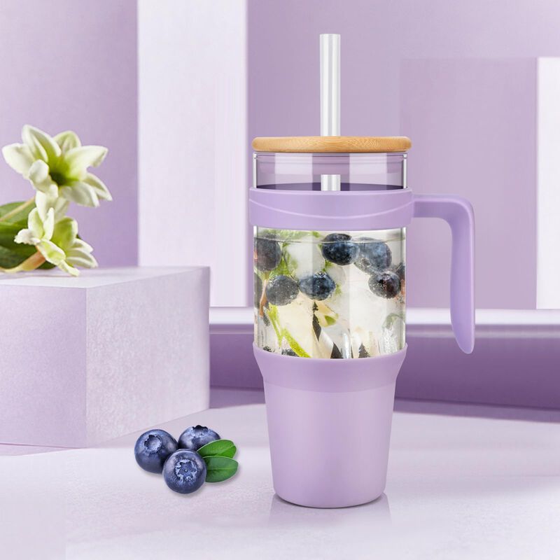 Vaso De Vidrio Tronco 1200 ml Con Tapa Y Pajill... image number null