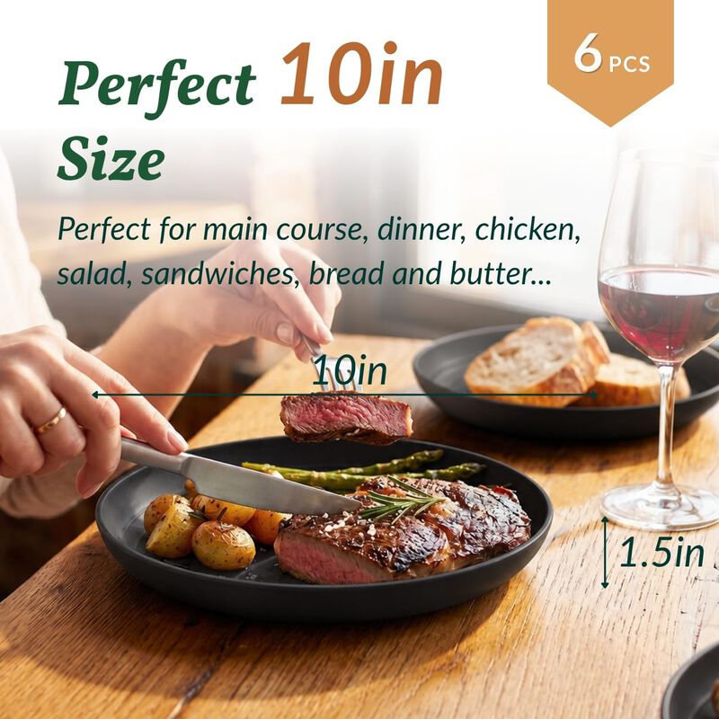 Platos de Cena Homienly 25 cm Set de 6 Negro Fi... image number null