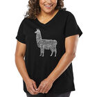 Camiseta De Talla Grande Cuello En V Word Art Para Mujer - Mam&aacute; Llama- Negro