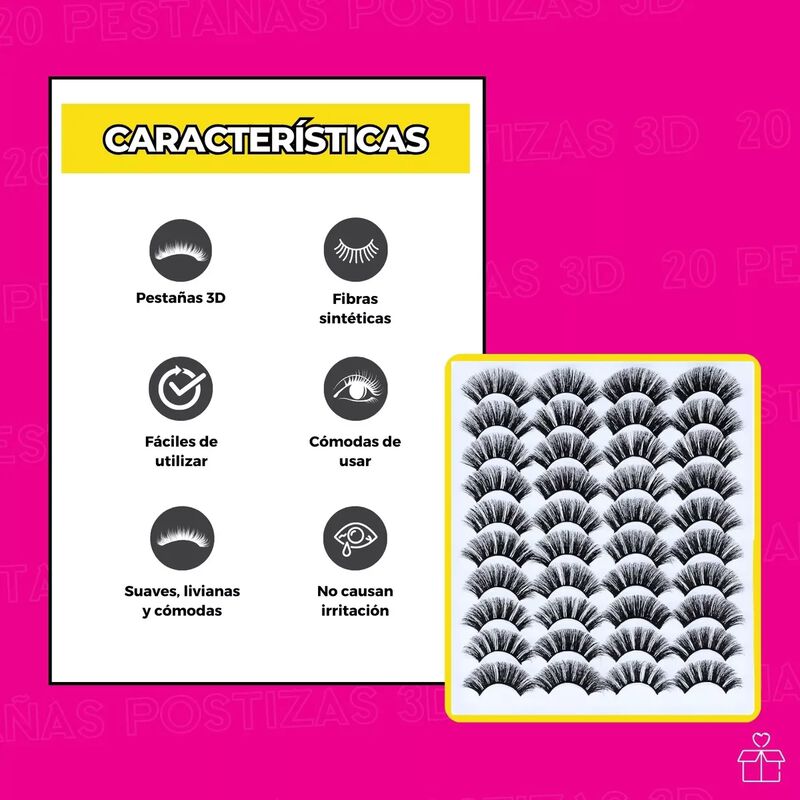 20 Pares De Pesta&ntilde;as Postizas 3d Mixtas Vis&oacute;n H... image number null