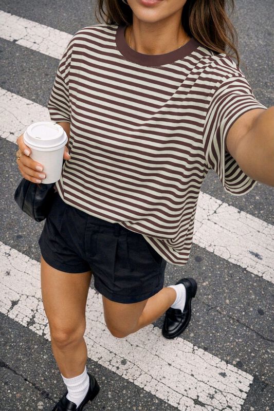 Camiseta Oversized Rayas Chyrii para Mujer - Ca... image number null