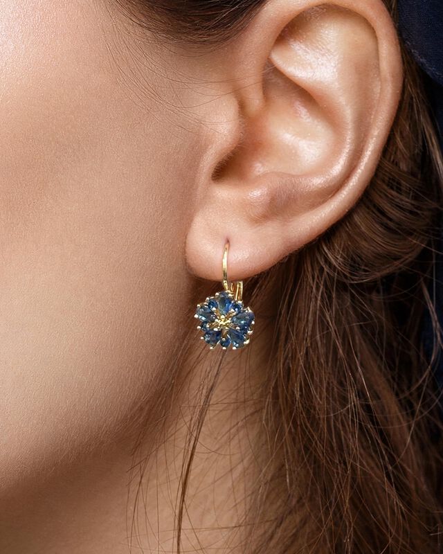 Pendiente Elaximn Ba&ntilde;ado En Oro 14k Con Zafiro ... image number null