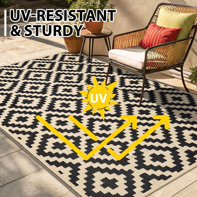 Alfombra Smiry 6x9 Pies Impermeable Boho Negro ... image number null