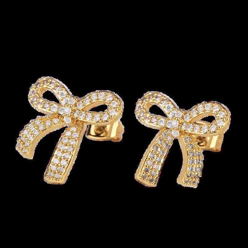 Aretes Mujer Oro 14k Zirconia Mo&ntilde;os Coquette Re... image number null
