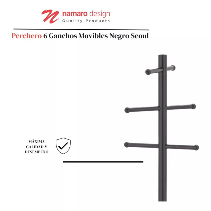 Perchero 6 Ganchos Movibles Negro Seoul Namaro ... image number null