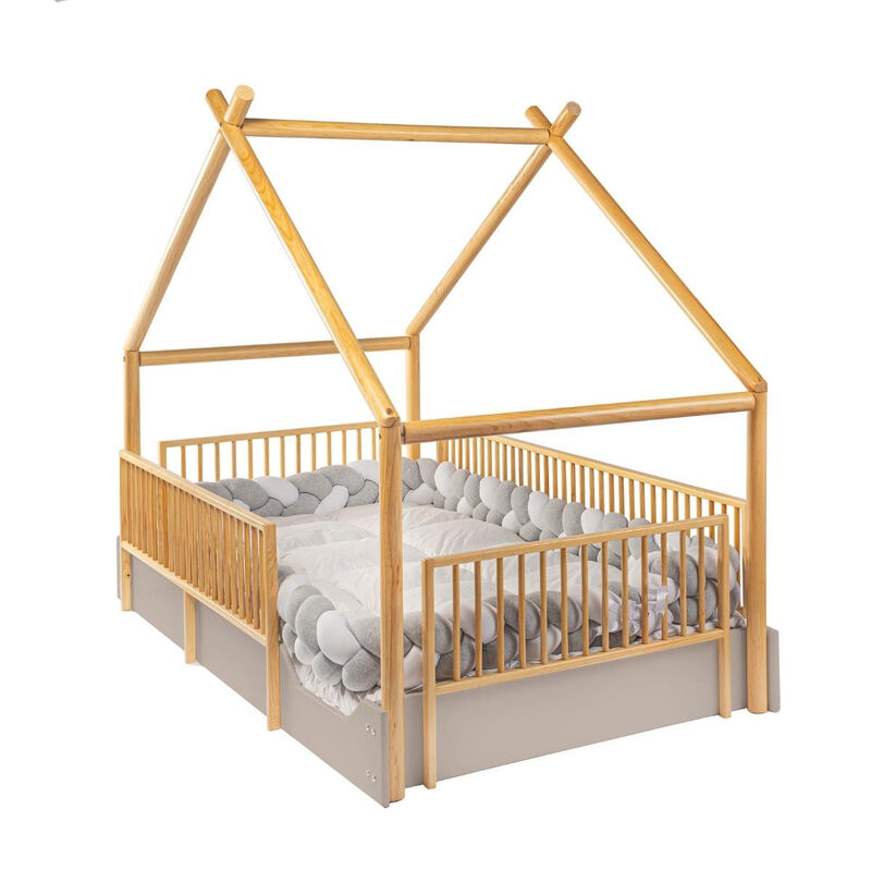 Cama Chalet Montessori de Madera con Barandales... image number null