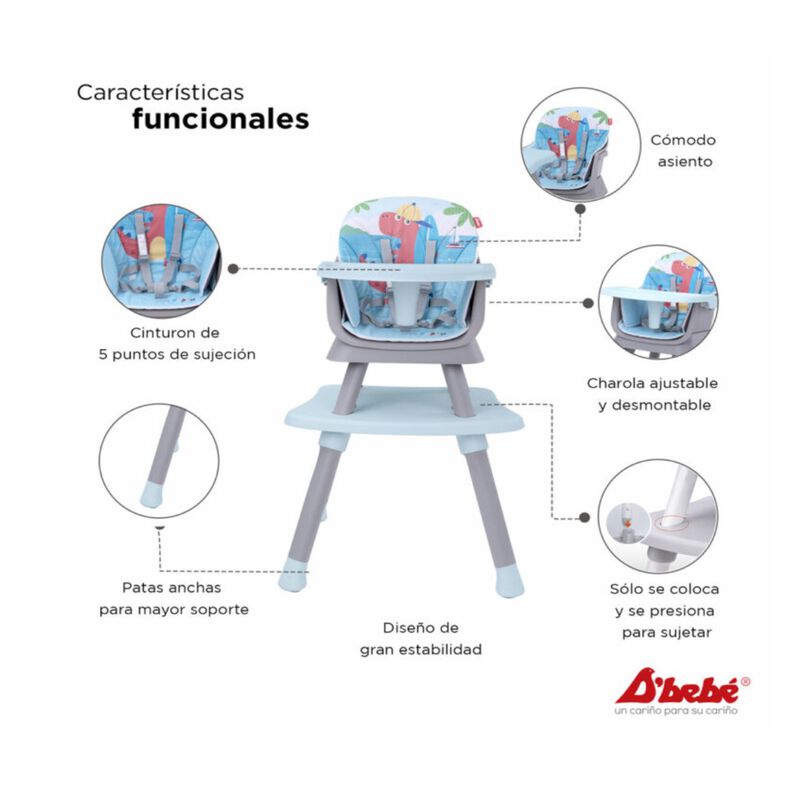 Silla Alta D´Bebé Grow With Me 4 en 1 Azul image number null