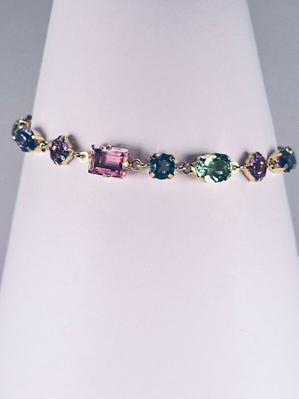 Pulsera De Plata Dorada Con Piedras De Colores image number null