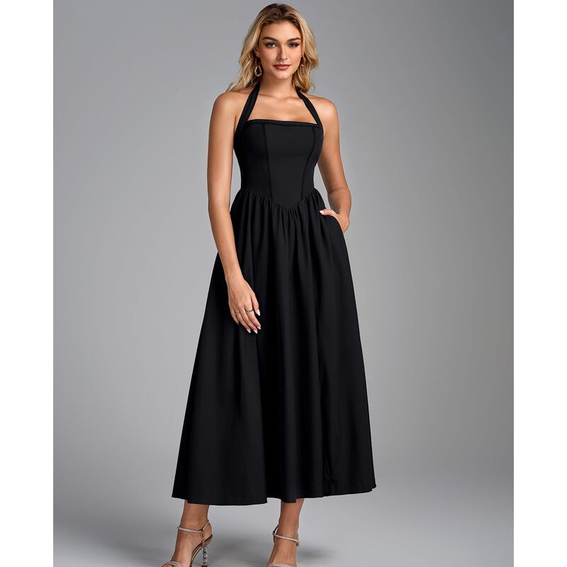 Vestido Glnege Halter y Cors&eacute; Midi Floral para ... image number null