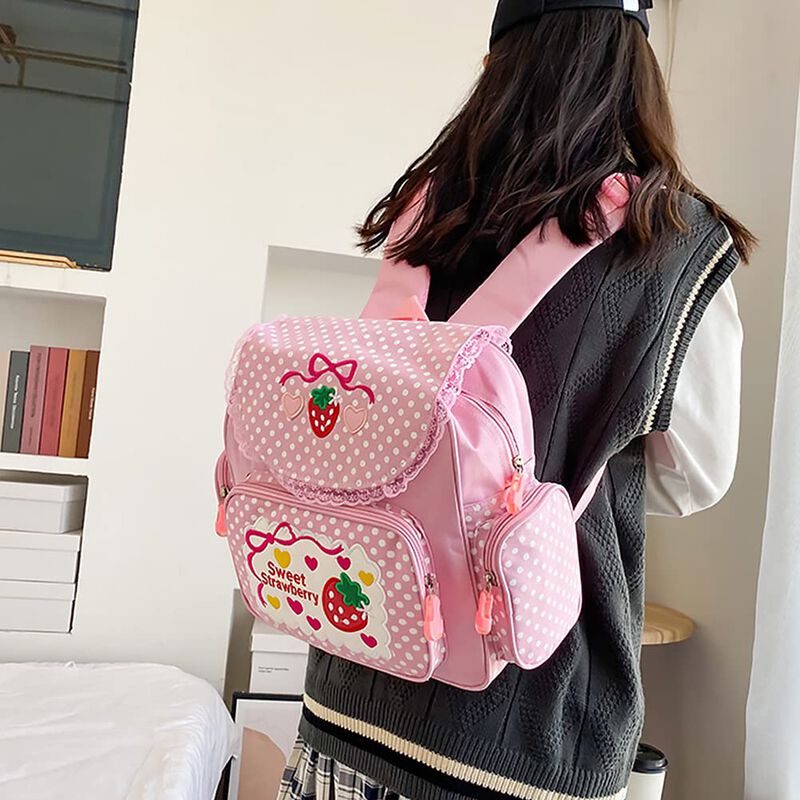 Mochila Lovemore Kawaii Bordado Fresa Para Ni&ntilde;a image number null