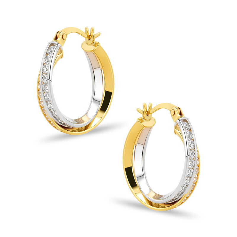 Arracadas Bicolor Oro 10k Con Zirconias 12 mm |... image number null