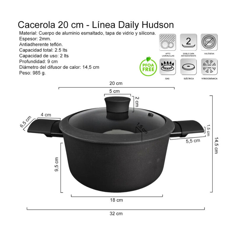 Olla Cacerola Cocina HUDSON 20 cm Aluminio Anti... image number null