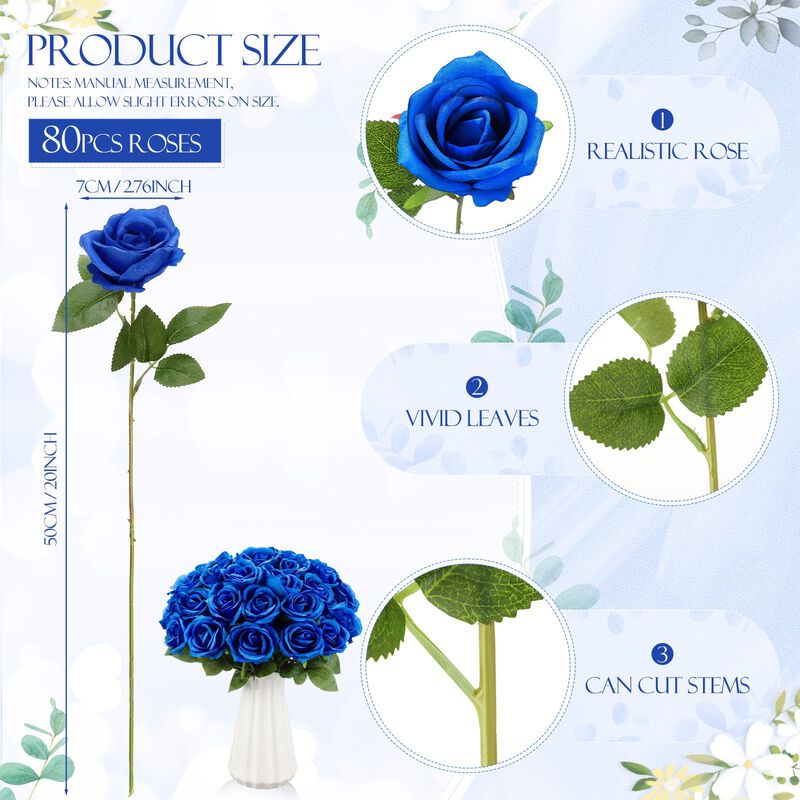 Rosas Artificiales Hotop 80 Piezas Azul 50 Cm D... image number null