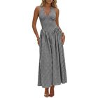 Vestido Maxi Cuadros Wenrine Escote Halter Cintura Fruncida