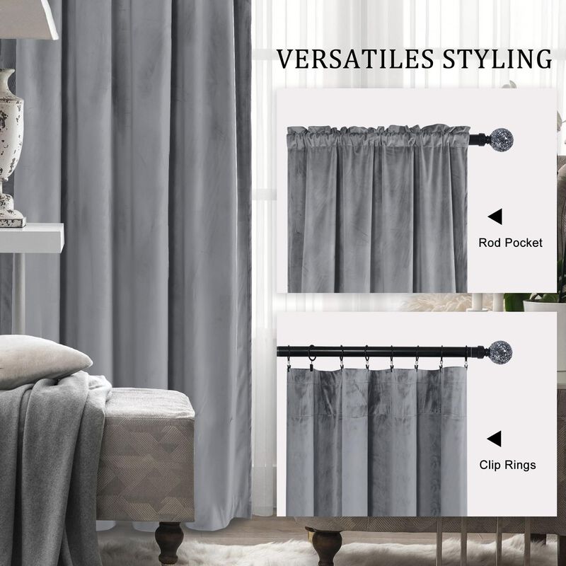 Cortinas Hiasan De Terciopelo Gris, 244 Cm, Opa... image number null