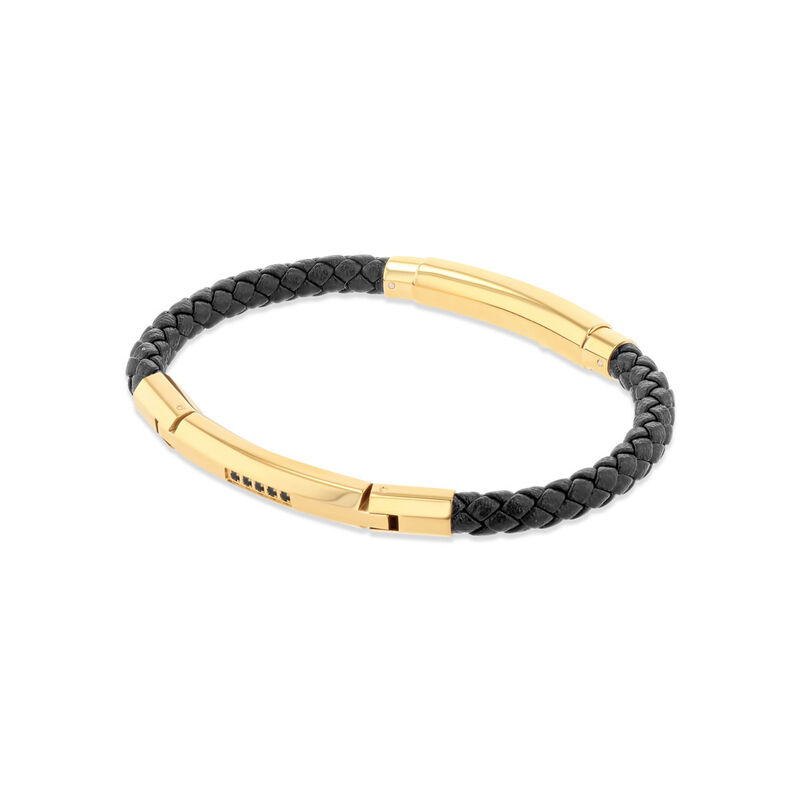 Pulsera En Color Negro De Piel Y Acero Dorado C... image number null