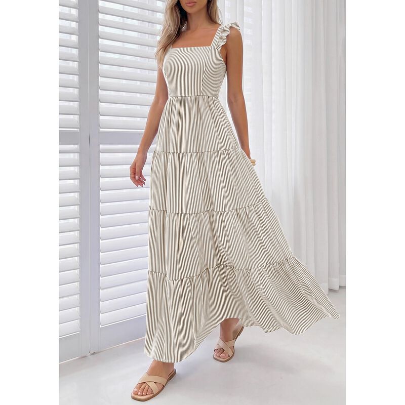 Vestido Prettygarden Maxi Rayas Marr&oacute;n Talla M image number null
