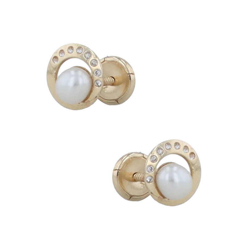 Broqueles Oro Amarillo 10k Con Perla Y Zirconia... image number null