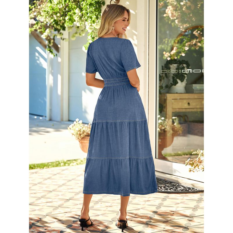 Vestido Simplee Denim Maxi Boho Azul L image number null