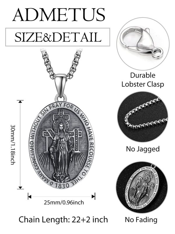 Collar Admetus Medalla Milagrosa 38&times;27 mm Plata image number null