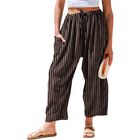Pantalones Tarse Mujer Pierna Ancha Lino Rayado