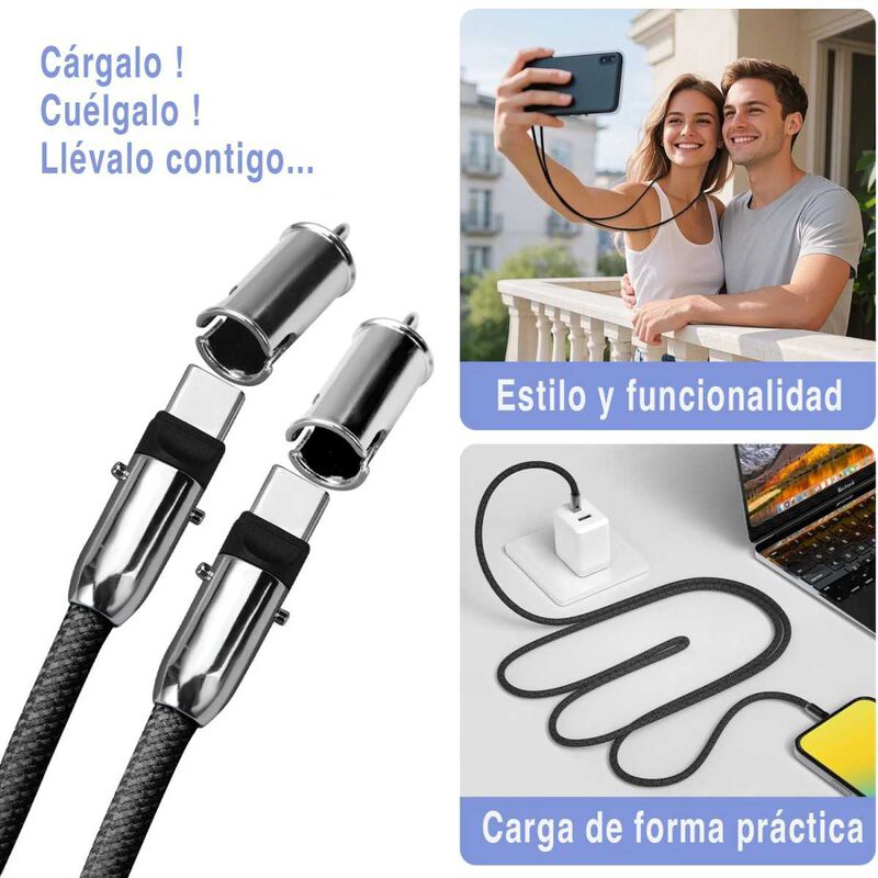 Cable Datos Correa Mybat 2en1 Usb-c A Usb-c 60w... image number null
