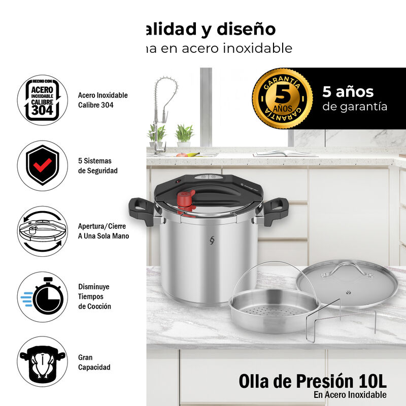 Olla De Presi&oacute;n De 10 Litros Acero Inox 304 Bog... image number null